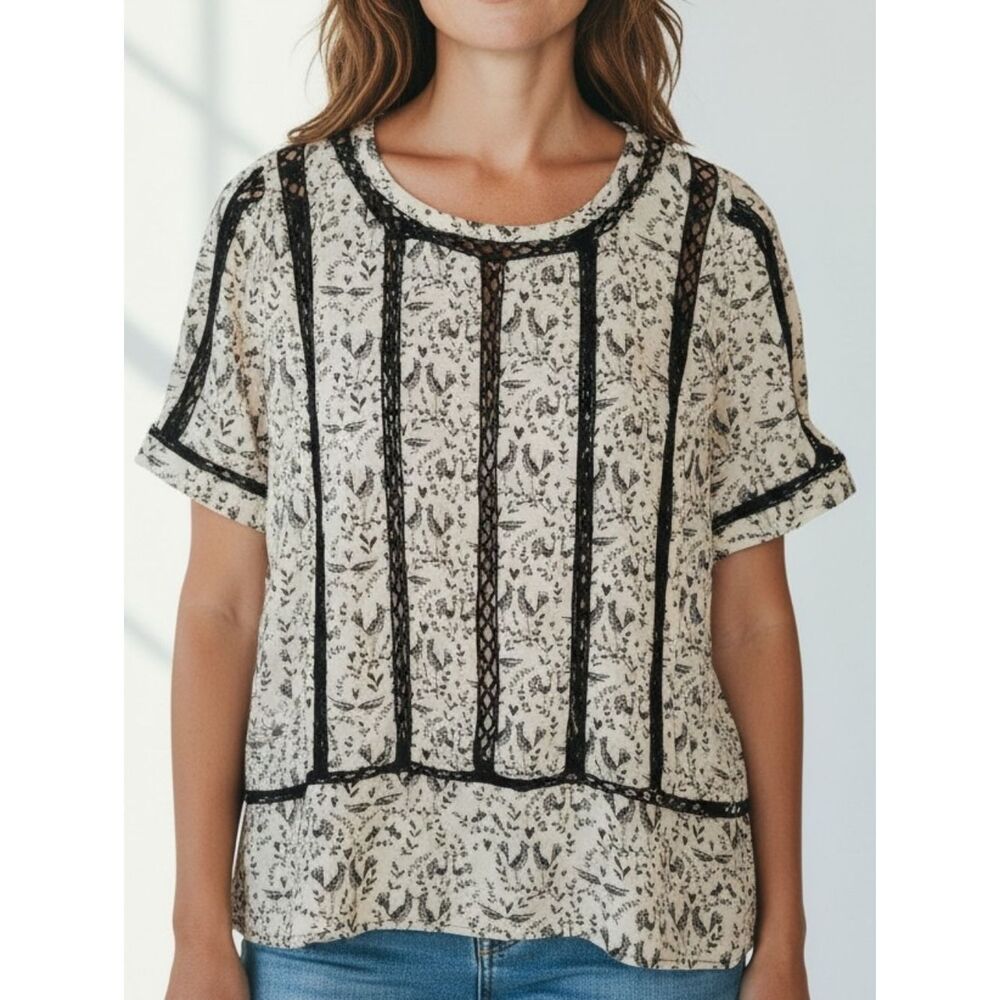 Meadow Rue Anthro Folksy Bird Print Blouse